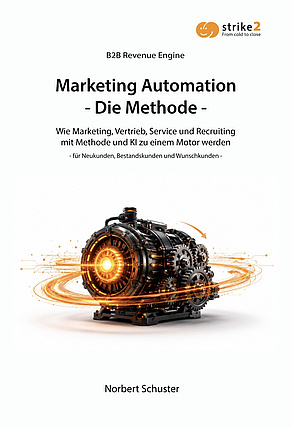 Marketing Automation – Die Methode Buchcover „Marketing Automation – Die Methode“ von Norbert Schuster mit einer leuchtenden Revenue Engine.
