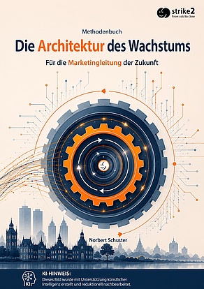 Die Architektur des Wachstums – Buchcover Buchcover „Die Architektur des Wachstums“ mit ineinandergreifenden Zahnrädern als Symbol für modernes Marketing, Digitalisierung und Wachstum.